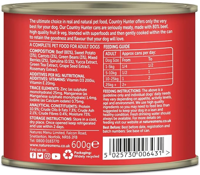 Natures Menu CH Country Hunter Dog Grass Fed Beef 600g