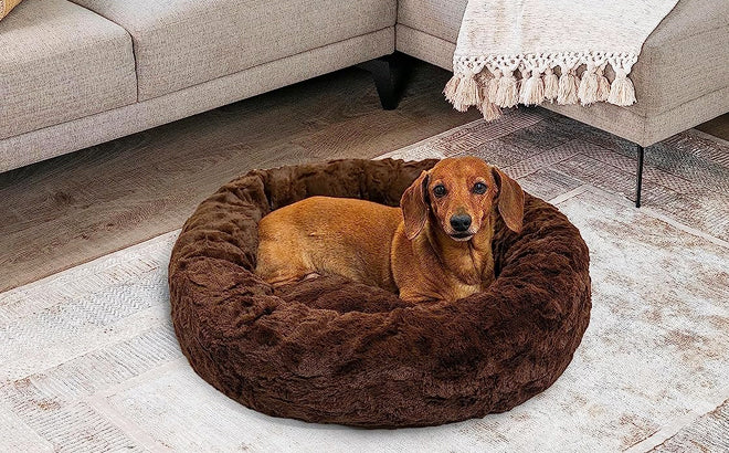 Redwood Anti-Anxiety Donut Dog Bed Large Dark Brown 100cm