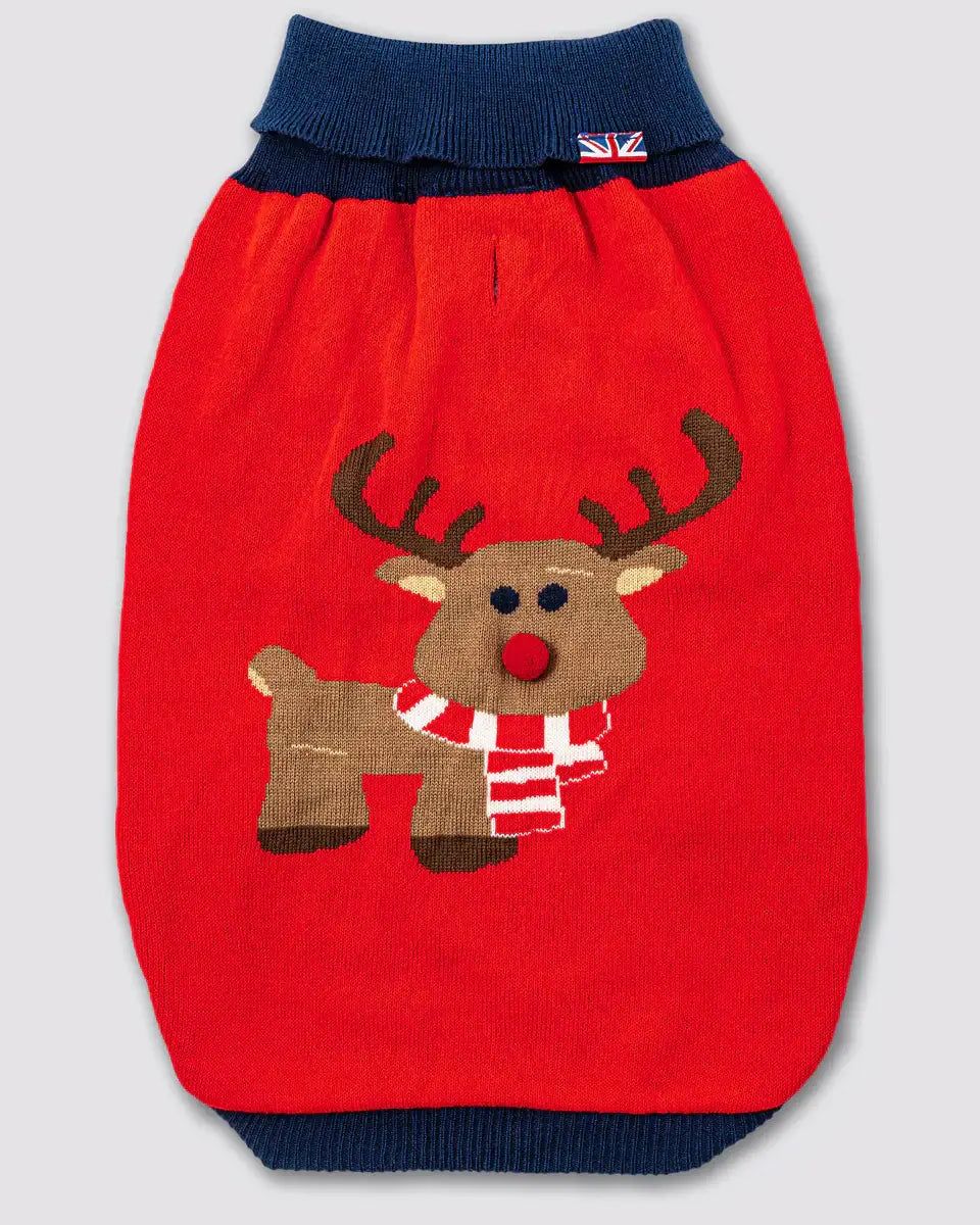 Hugo & Hudson Red Reindeer Chrismas Dog Jumper S