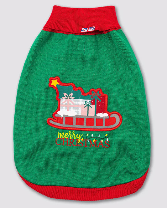 Hugo & Hudson Green Santa Sleugh Christmas Jumper L