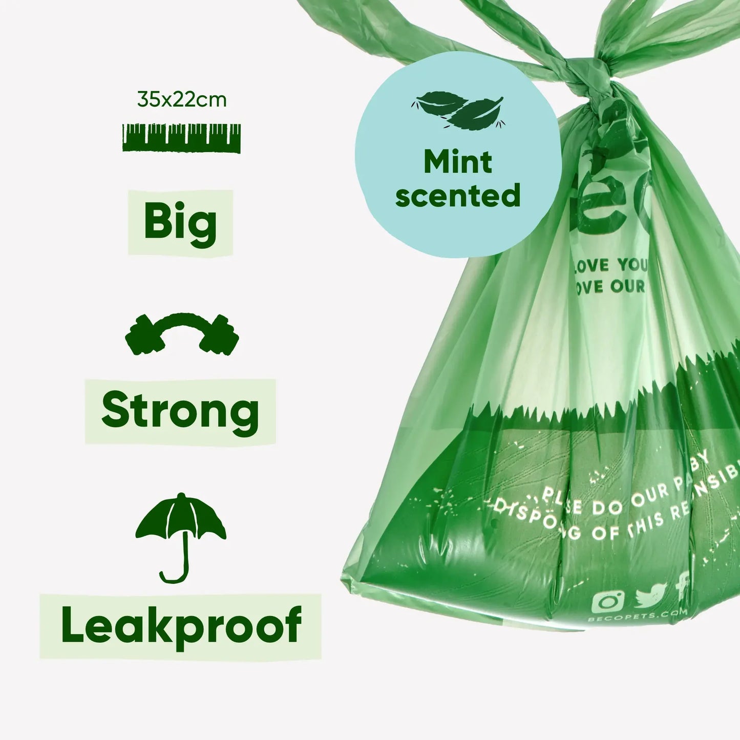 Beco Mint Scented Poop Bags On Rolls With Handles 315