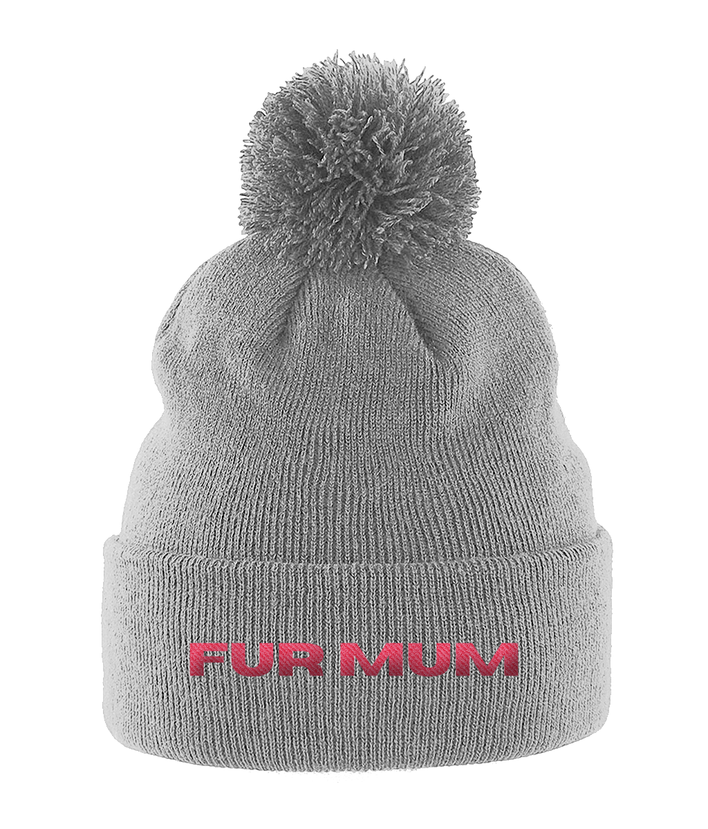 Pom Pom Beanie FUR MUM PINK TEXT