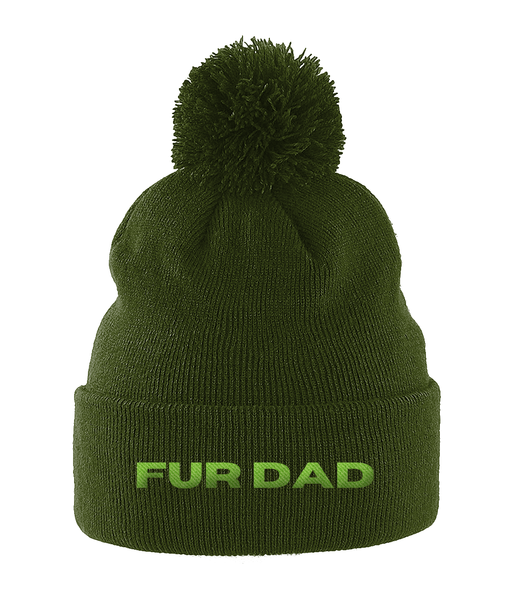 Pom Pom Beanie FUR DAD GREEN TEXT