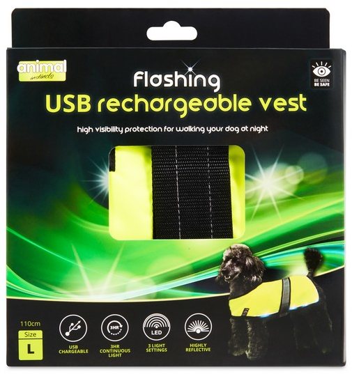Animal Instincts Flashing Safety USB Flash Reflective Vest Yellow L