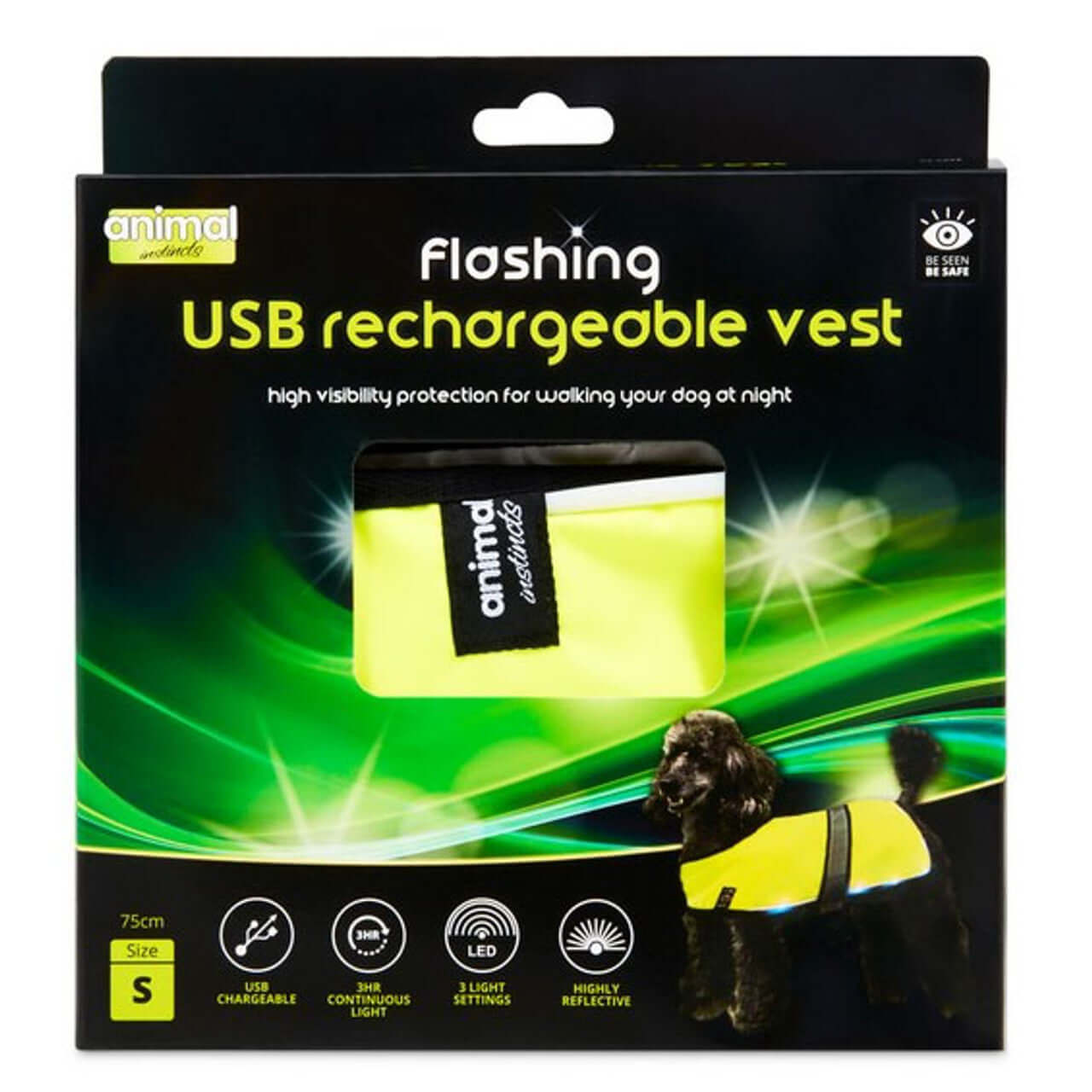 Animal Instincts Flashing Safety USB Flash Reflective Vest Yellow S