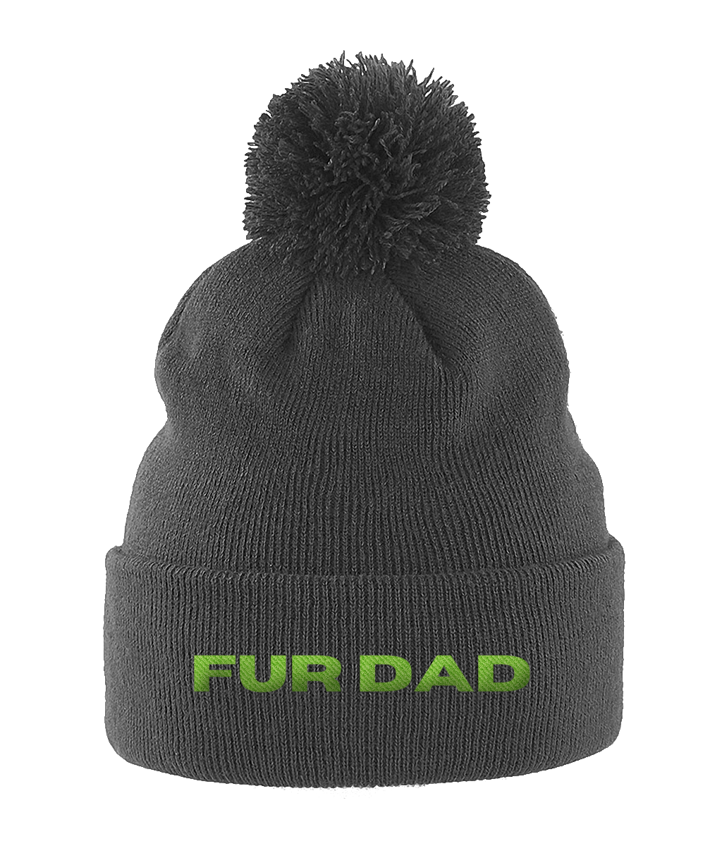 Pom Pom Beanie FUR DAD GREEN TEXT