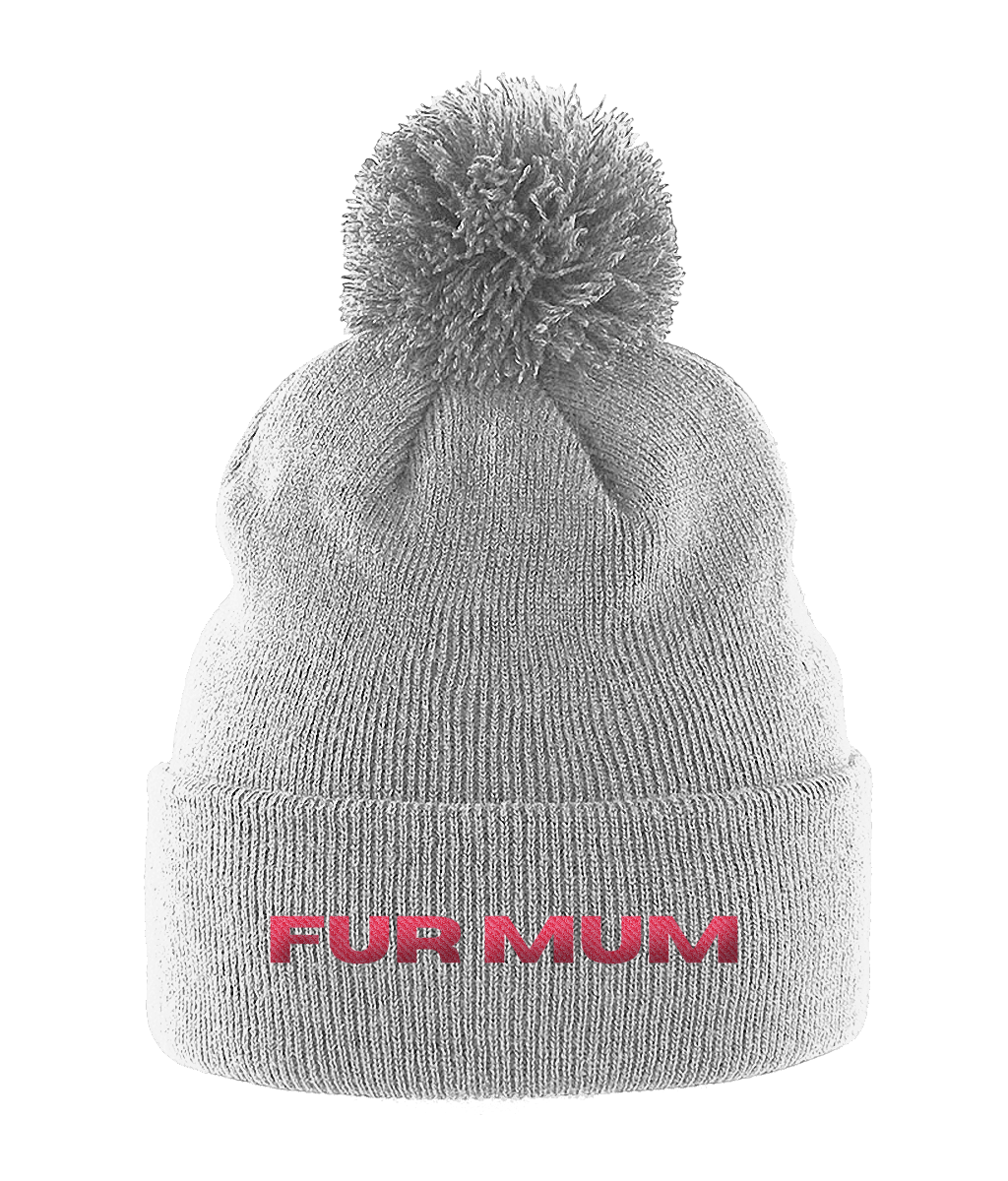 Pom Pom Beanie FUR MUM PINK TEXT