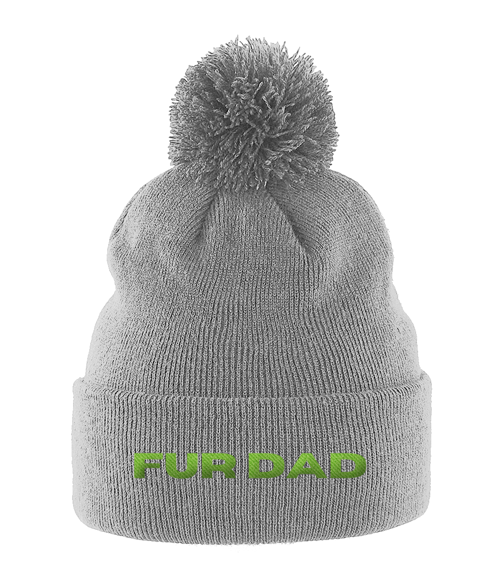 Pom Pom Beanie FUR DAD GREEN TEXT