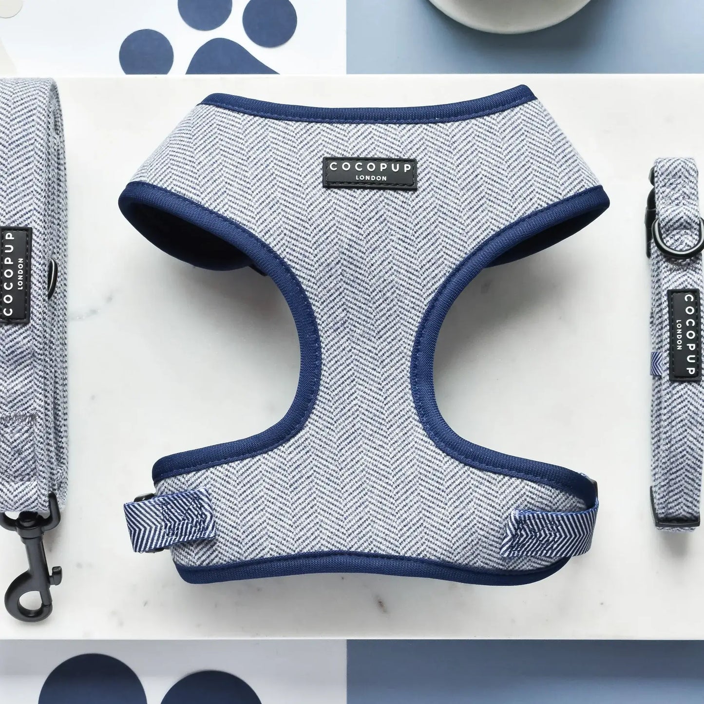 Cocopup London Tweed Adjustable Neck Harness - Navy (M)