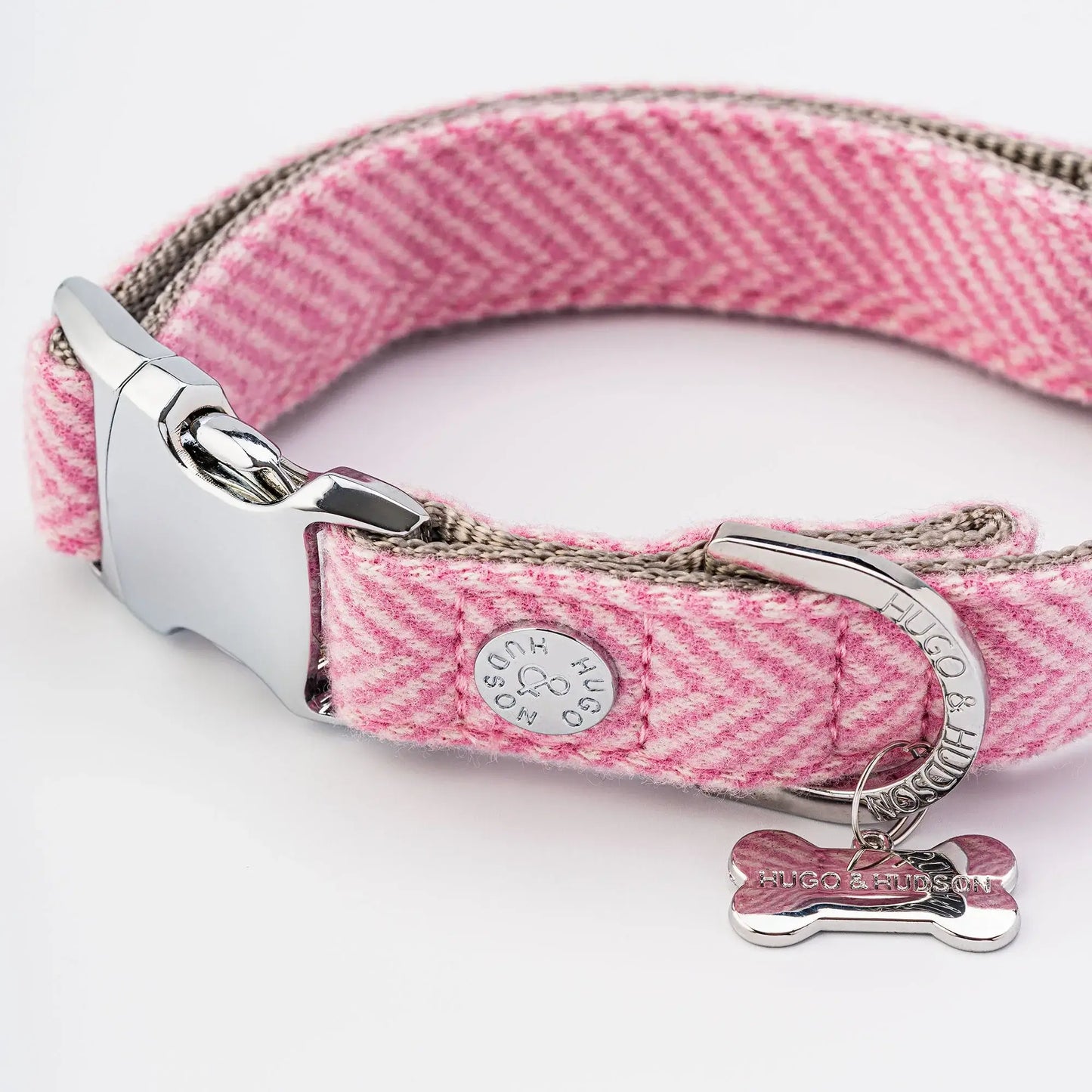 Hugo & Hudson Medium Pink Herringbone Dog Collar