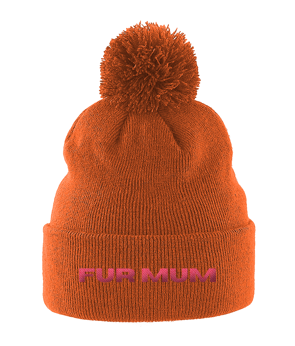Pom Pom Beanie FUR MUM PINK TEXT