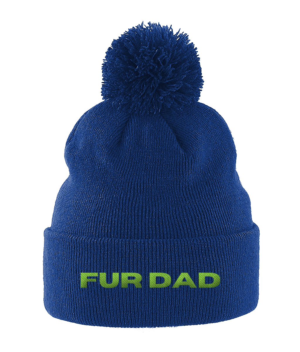 Pom Pom Beanie FUR DAD GREEN TEXT