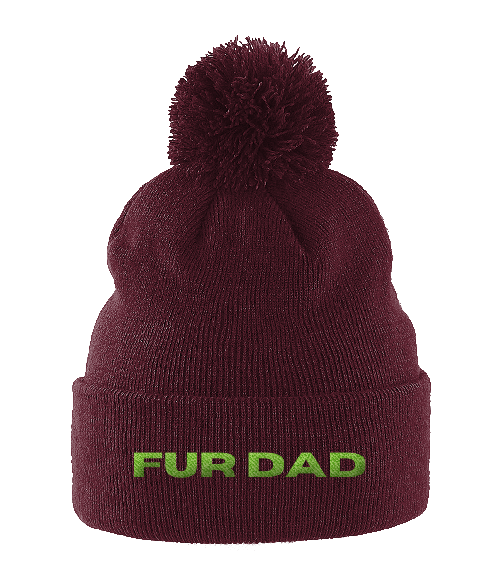 Pom Pom Beanie FUR DAD GREEN TEXT