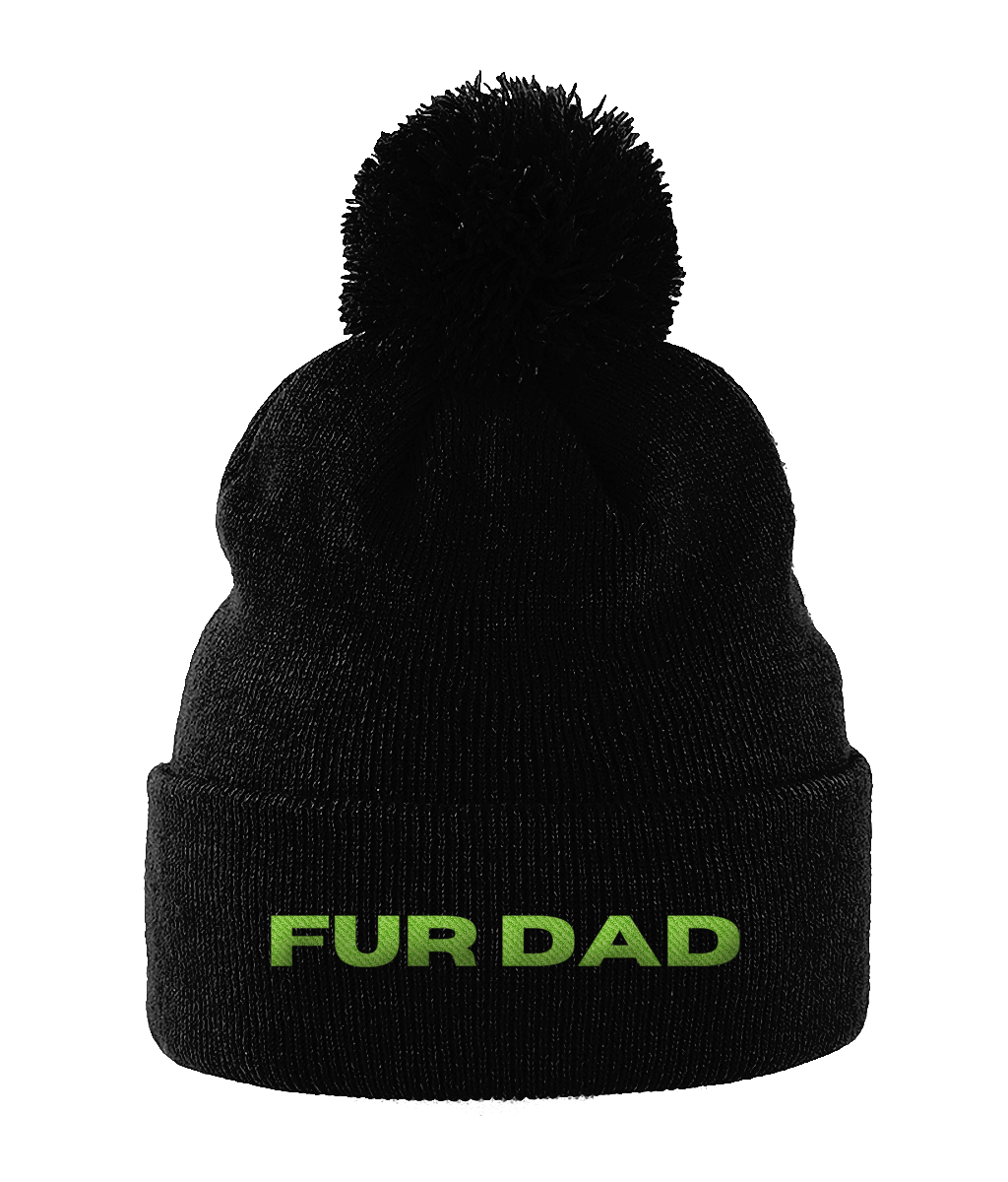 Pom Pom Beanie FUR DAD GREEN TEXT