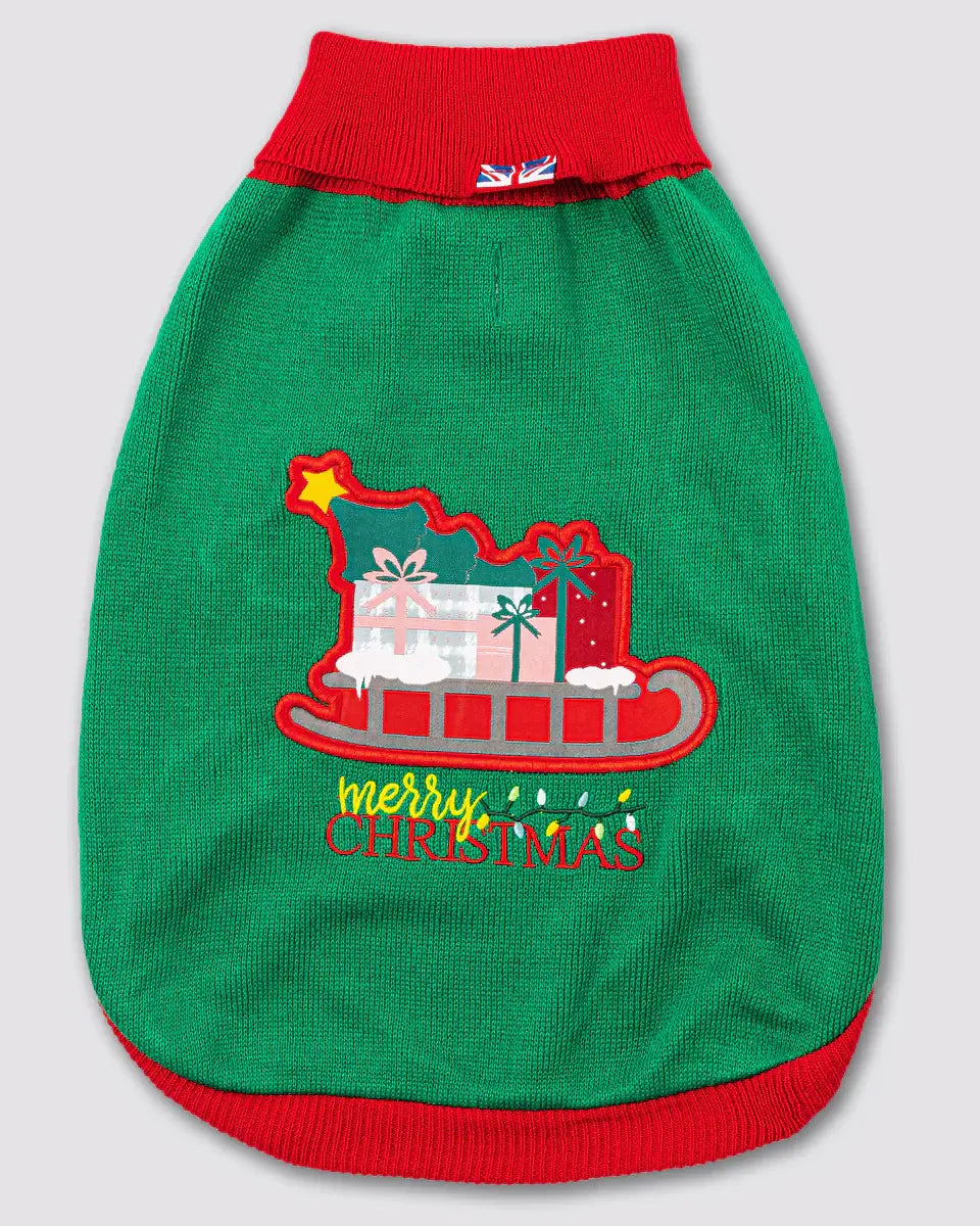 Hugo & Hudson Green Santa Sleigh Christmas Jumper S