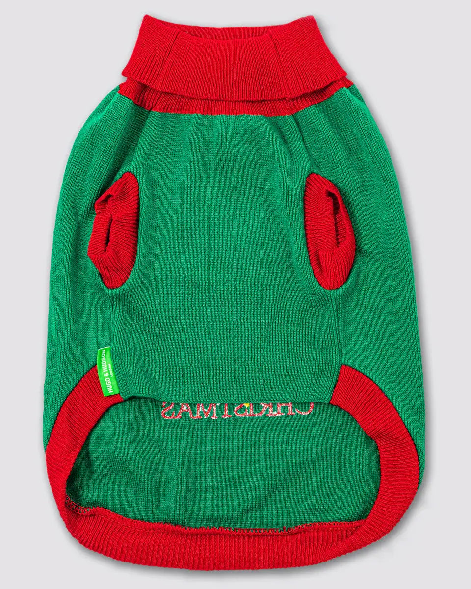 Hugo & Hudson Green Santa Sleigh Christmas Jumper S