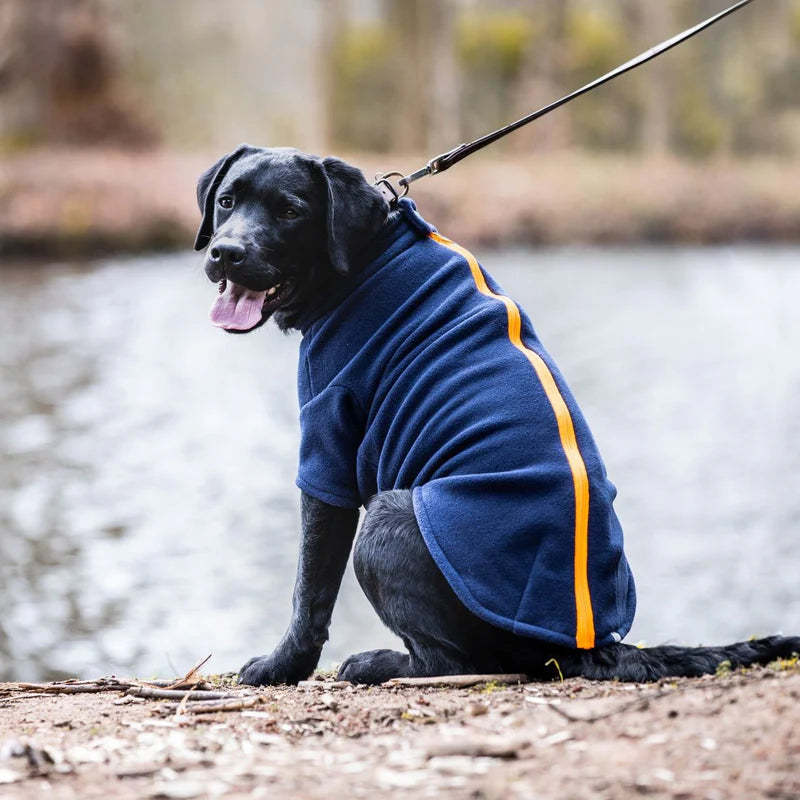 Stix Water Resistant Dog Fleece Navy Blue Orange Zip Labrador (L)