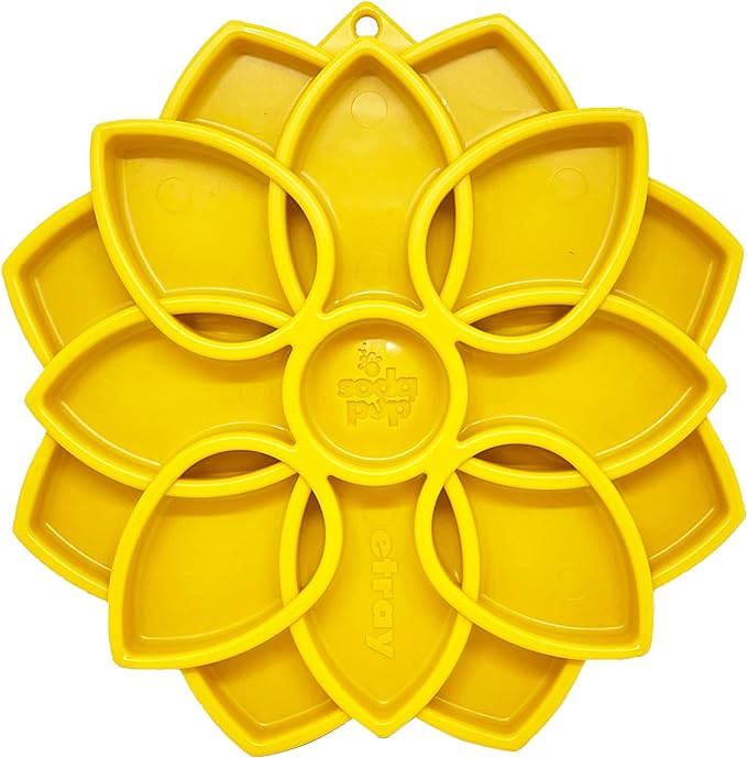 Sodapup Mandala Yellow eTray Slow Feeder Tray Made in USA from Non-Toxic, Pet-Safe, Food Safe Material for Mental Stimulation, Calming, Avoiding Overfeeding, Slow Eating, Healthy Digestion