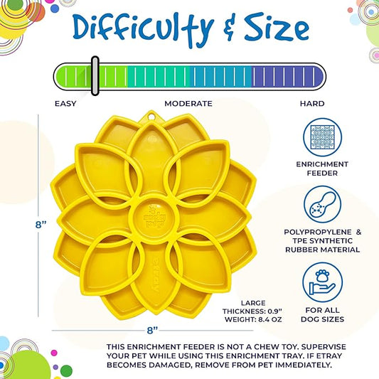 Sodapup Mandala Yellow eTray Slow Feeder Tray Made in USA from Non-Toxic, Pet-Safe, Food Safe Material for Mental Stimulation, Calming, Avoiding Overfeeding, Slow Eating, Healthy Digestion