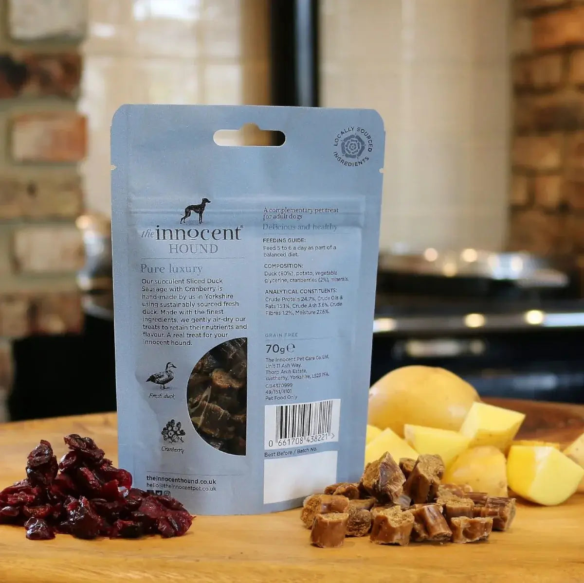 The Innocent Hound Sliced Duck Sausage and Cranberry 70g