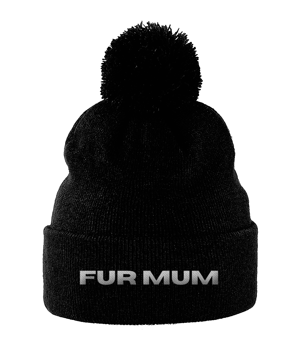 Pom Pom Beanie FUR MUM white text