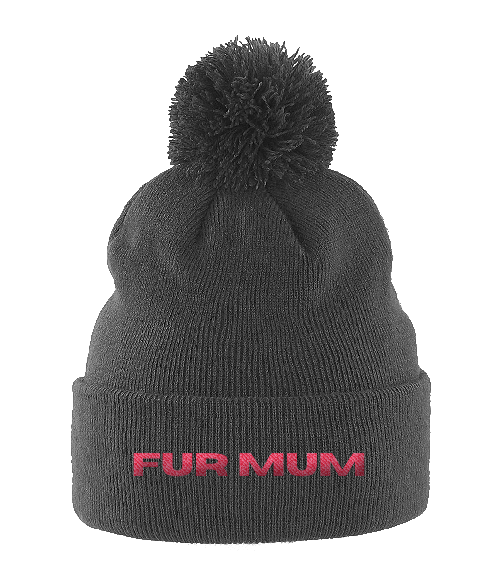 Pom Pom Beanie FUR MUM PINK TEXT