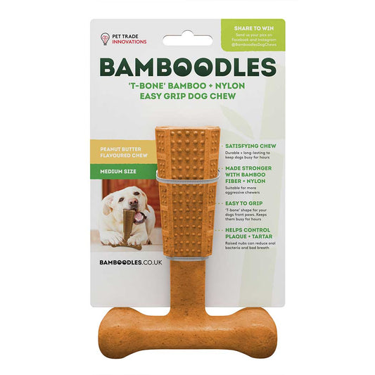 Bamboodles T-Bone Chew Toy - Medium Peanut Butter