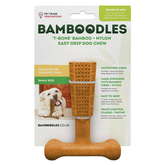 Bamboodles T-Bone Chew Toy - Small Peanut Butter