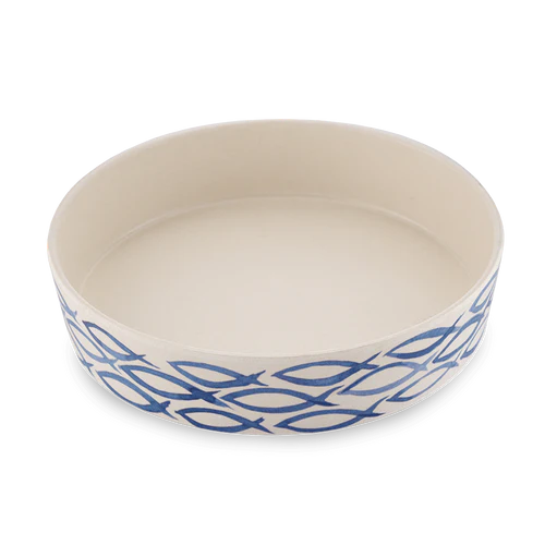 Beco Printed Bamboo Cat Bowl - Gone Fishing