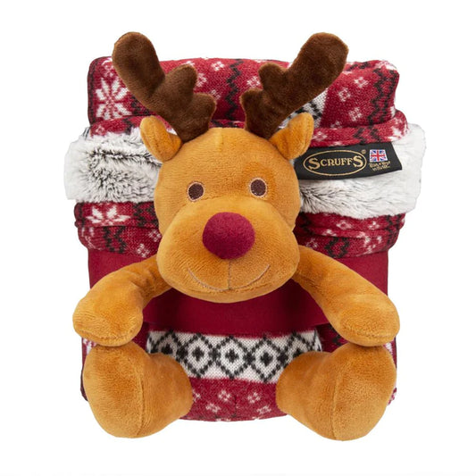 Scruffs Santa Paws Blanket & Reindeer Gift Set Burgundy