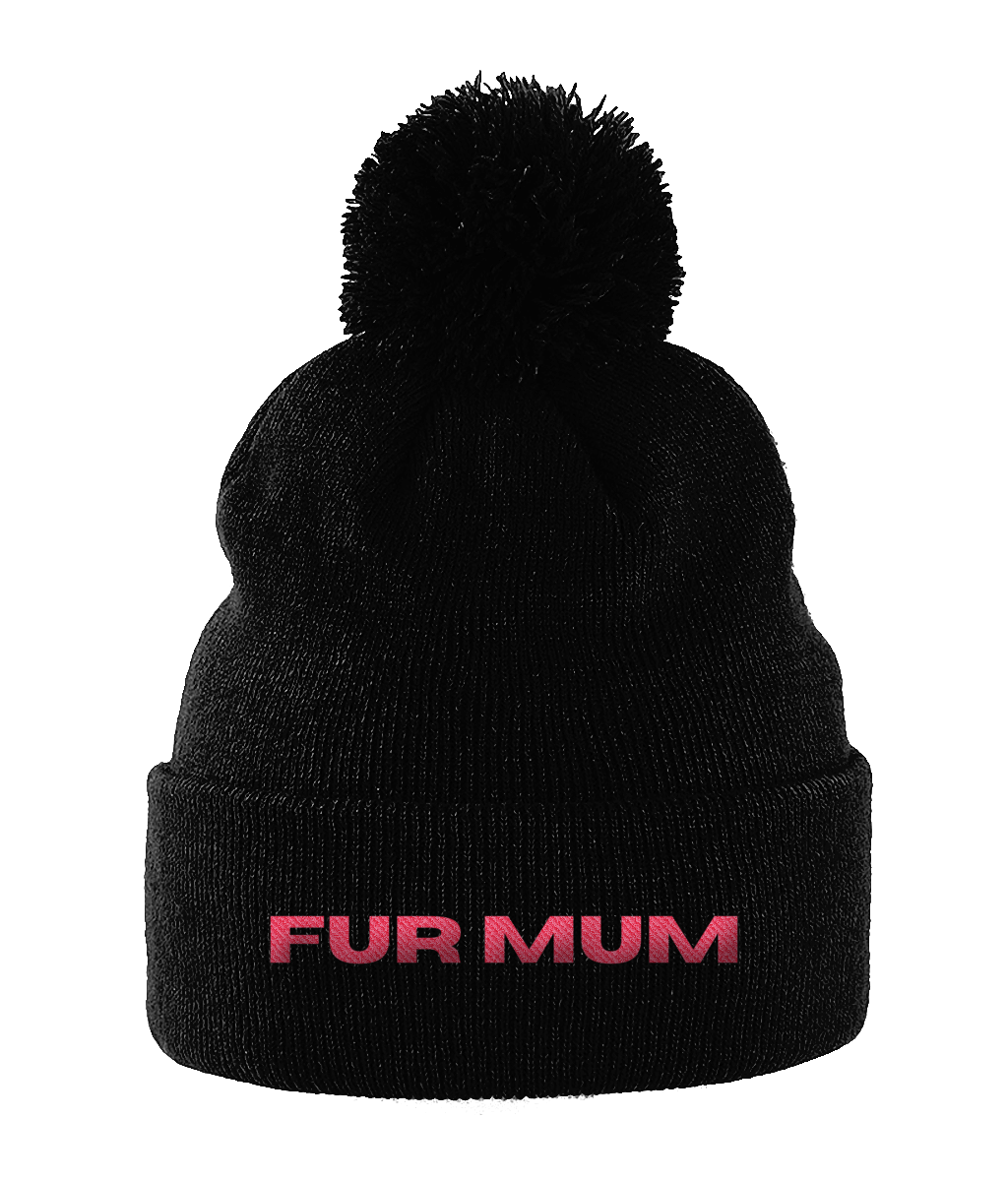 Pom Pom Beanie FUR MUM PINK TEXT