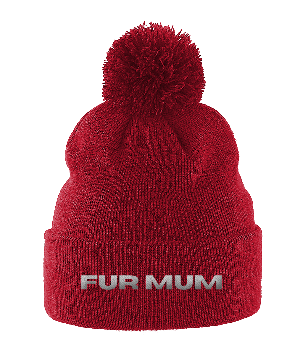 Pom Pom Beanie FUR MUM white text