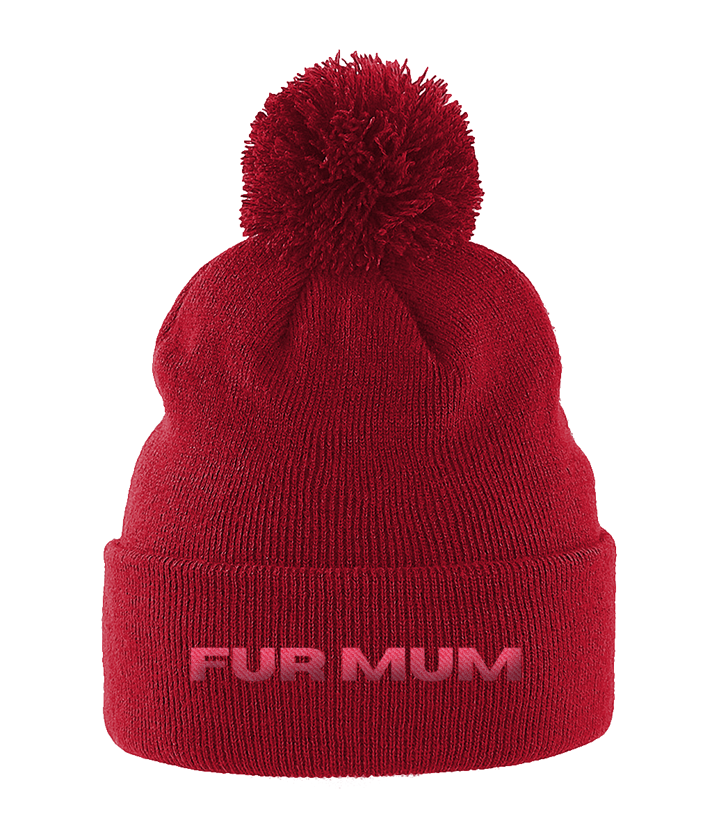 Pom Pom Beanie FUR MUM PINK TEXT