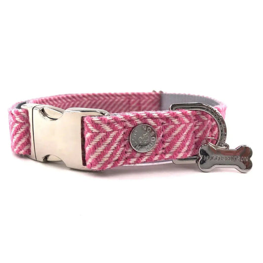 Hugo & Hudson Medium Pink Herringbone Dog Collar