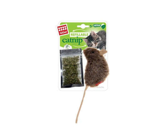 GiGwi Refillable Mouse Ziplock Cat Toy With x3 Catnip Bags Brown