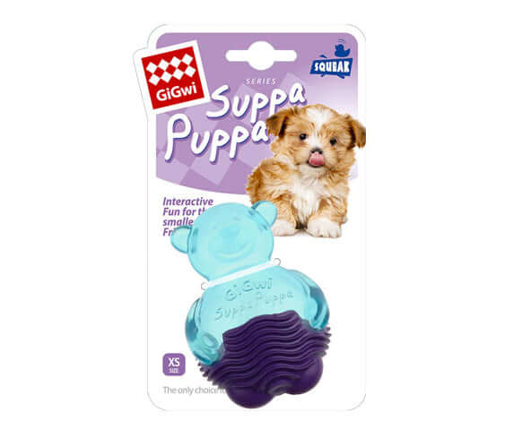 GiGwi Suppa Puppa Bear With Squeaker For Puppies And Small Dogs Blue