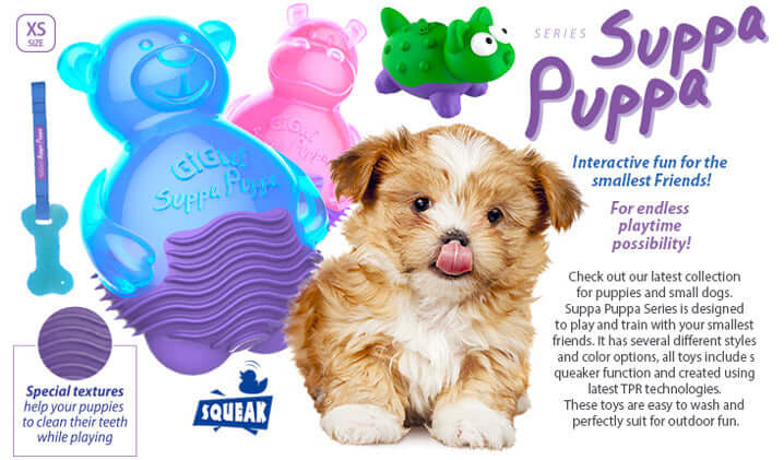 GiGwi Suppa Puppa Bear with Squeaker for Puppies and Small Dogs Pink