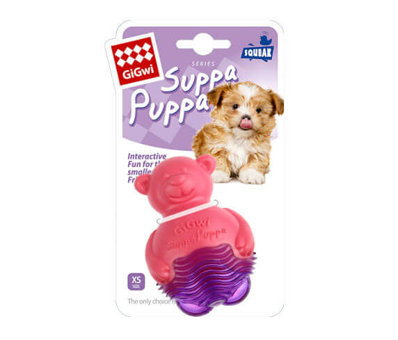 GiGwi Suppa Puppa Bear with Squeaker for Puppies and Small Dogs Pink