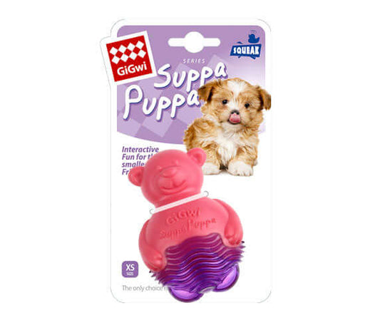 GiGwi Suppa Puppa Bear with Squeaker for Puppies and Small Dogs Pink