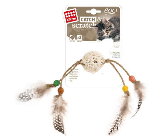 GiGwi Eco Catch and Scratch Cat Toy With Rattle Natural