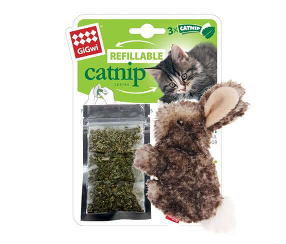 GiGwi Refillable Rabbit Ziplock Cat Toy With x3 Catnip Bags Brown